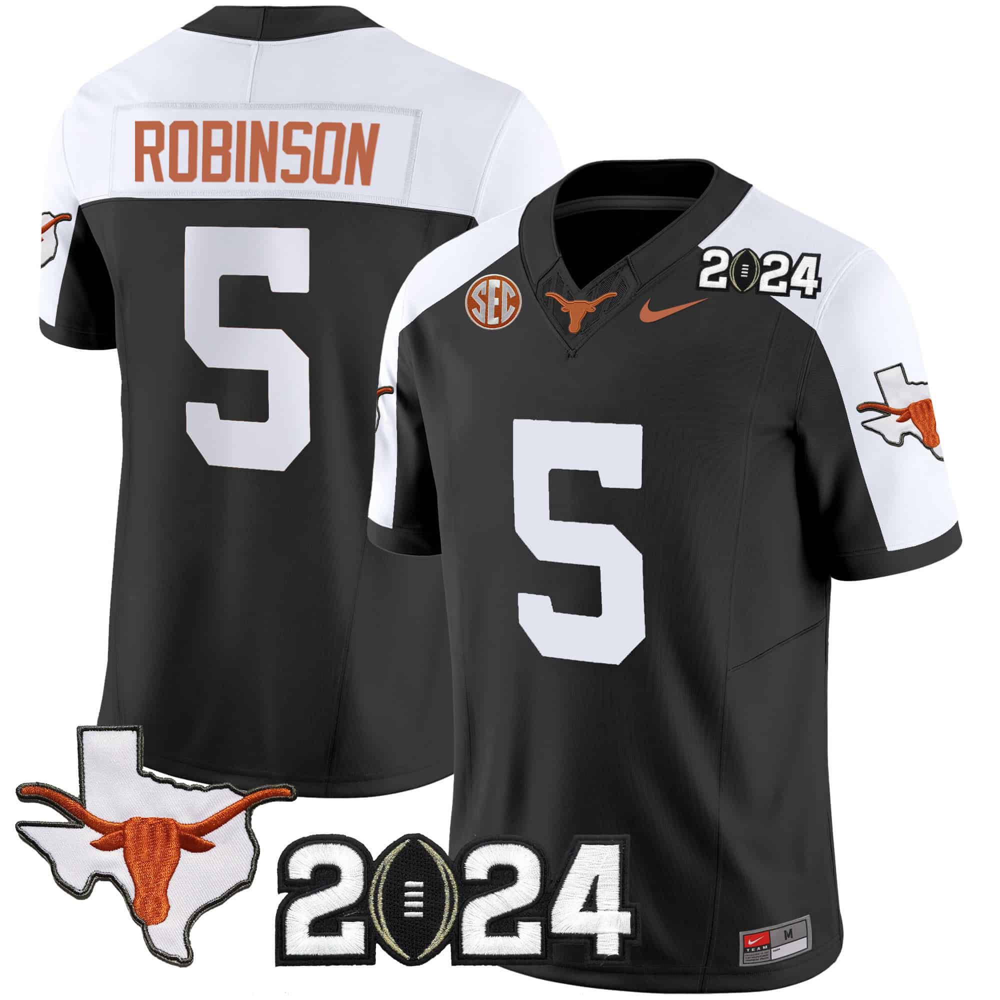 Men Texas Longhorns #5 Robinson Black 2024 Nike Vapor Limited NCAA Jersey